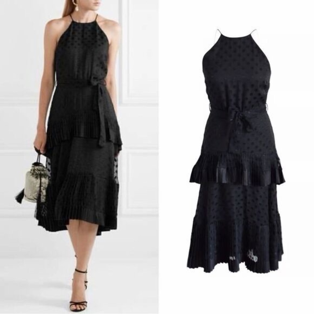 Zimmermann Black Halter Polka Dot Tiered Midi Dress